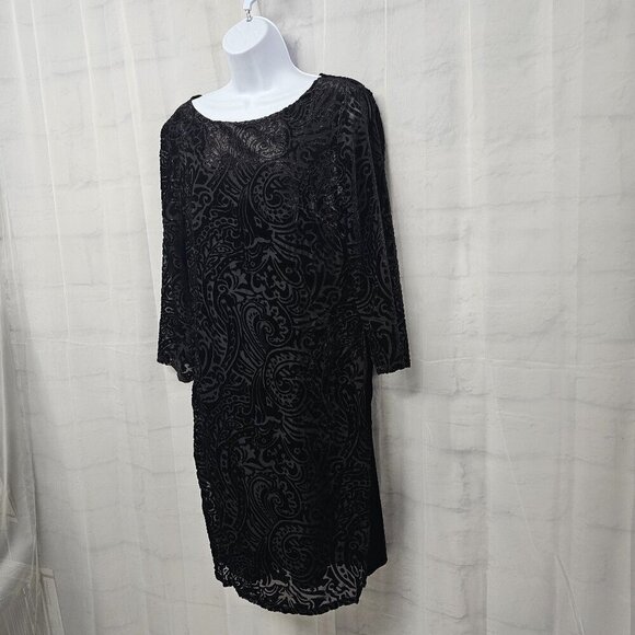 Preston & York Dress Black Velour Burnout Sheer Shift Paisley Goth L - Picture 5 of 10